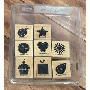 STAMPIN' UP! DARLING DOTS WOOD MOUNTED RUBBER STAMP SET OF 8 HEART STAR CUPCAKE